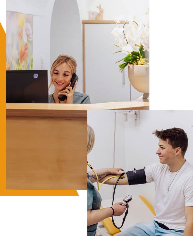 Serviceleistungen Praxis Dr. Dachauer, Flintsbach am Inn Service am Empfang und beim Blutdruckmessen